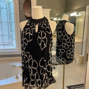 Saks 5th Ave Black and White Floral Halter tunic with mesh overlay